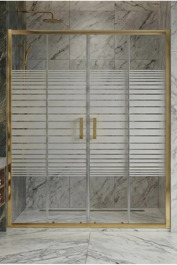 Duşakabin Ön Cephe Altın 5mm Çizgili Yükseklik 190 Cm